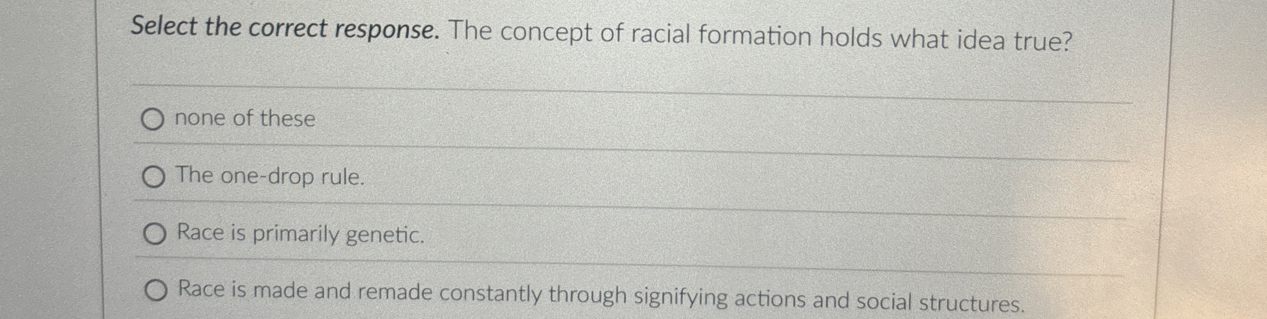 Solved Select the correct response. The concept of racial | Chegg.com