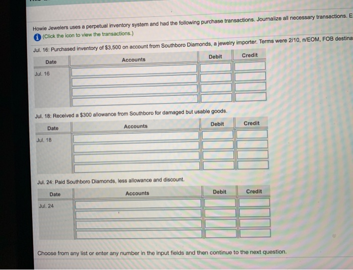 Solved Howie Jewelers uses a perpetual Inventory system and