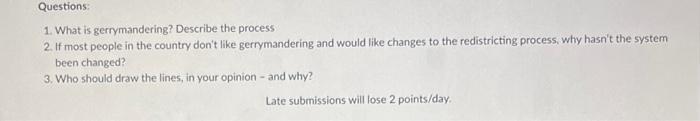 gerrymandering reading and questions homework