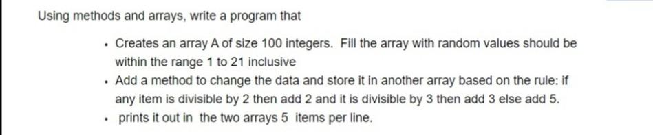 Solved Using methods and arrays, write a program | Chegg.com
