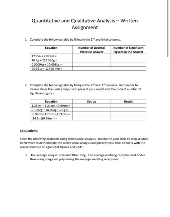 Solved Quantitative And Qualitative Analysis Written Chegg