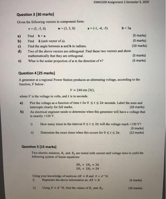 Solved Enm1500 Assignment 2 Semester 3 Question 3 Chegg Com