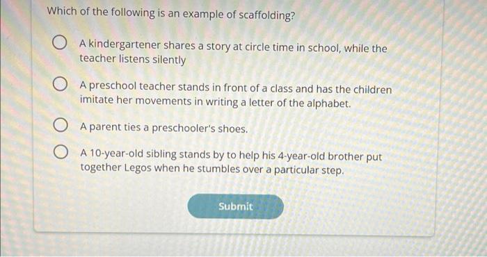 Solved Which of the following is an example of scaffolding? | Chegg.com