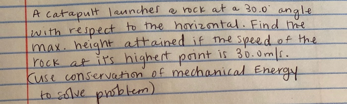 Solved A catapult launches a rock at a 30.0 angle with | Chegg.com