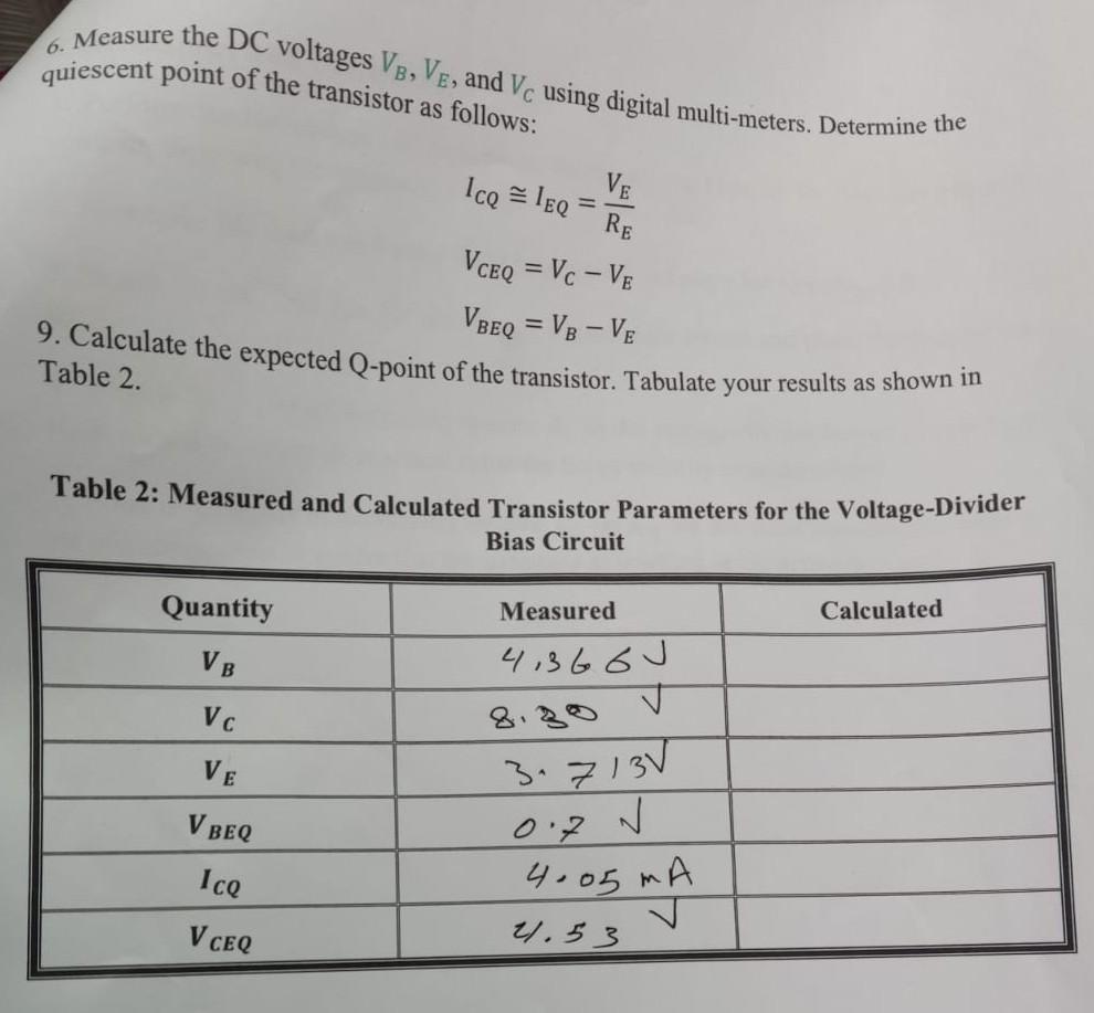 6. Measure The DC Voltages VB, Ve, And Vc Using | Chegg.com