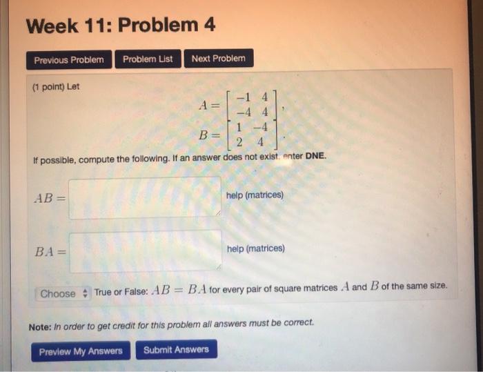 Solved Week 11: Problem 4 Previous Problem Problem List Next | Chegg.com