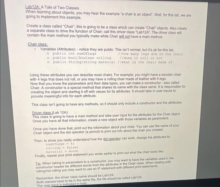 Solved Lab12A: A Tale of Two Classes When learning about | Chegg.com