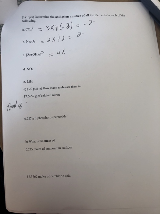 Solved 5) (10pts) Determine the oxidation number of all the | Chegg.com