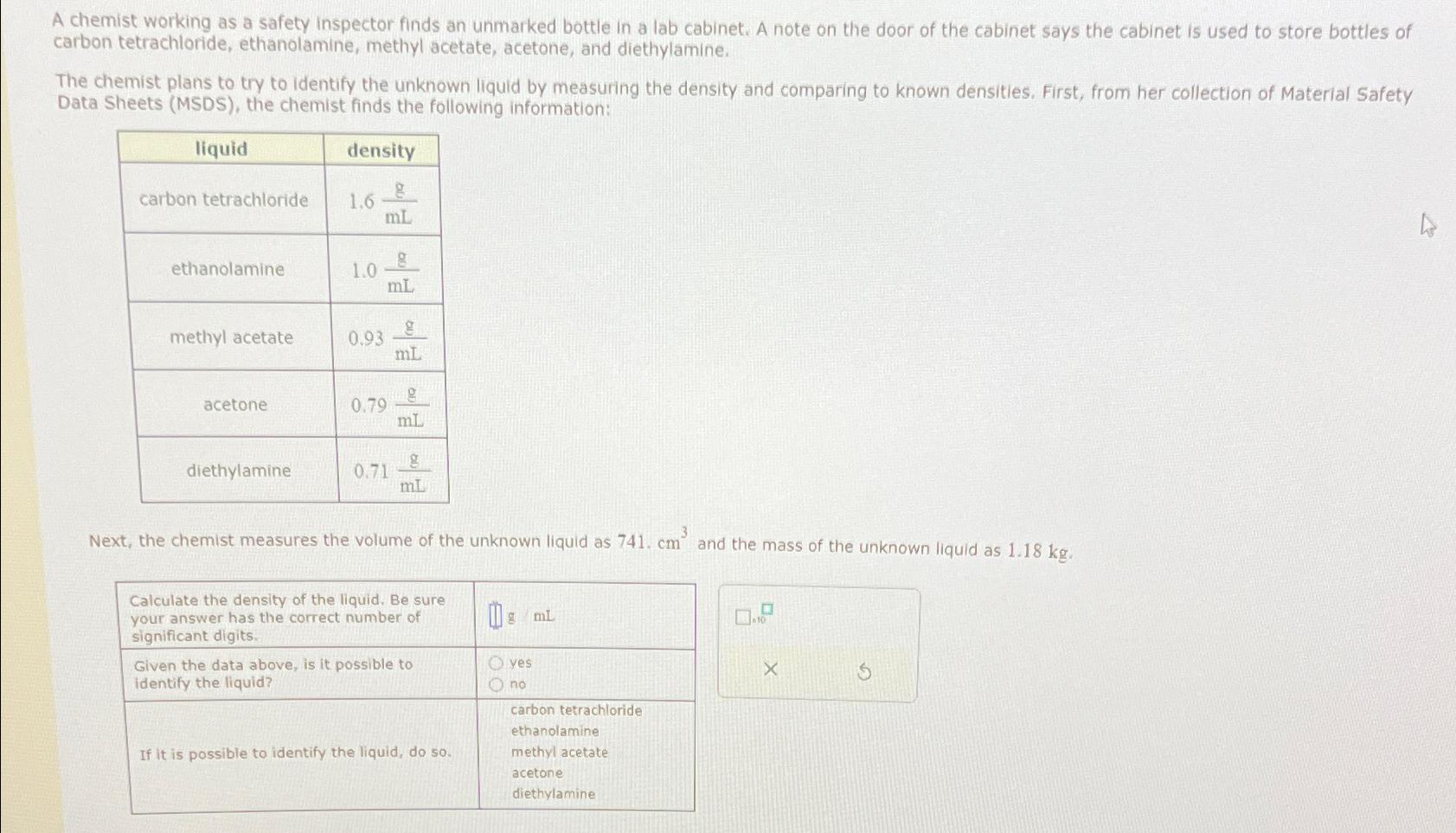 Solved A chemist working as a safety inspector finds an