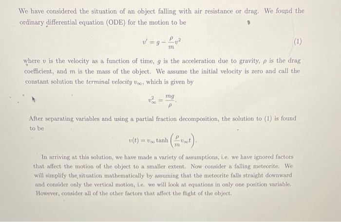 Solved We have considered the situation of an object falling | Chegg.com