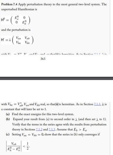 Solved Problem 7.4 Apply Perturbation Theory To The Most | Chegg.com