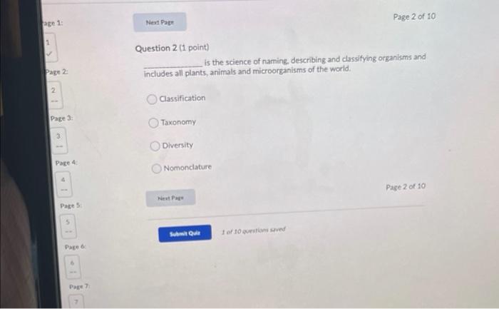 Solved Page 2 of 10 te 1 Next Pape 1 Question 2 (1 point) _ | Chegg.com