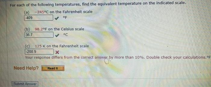 Solved For each of the following temperatures, find the | Chegg.com