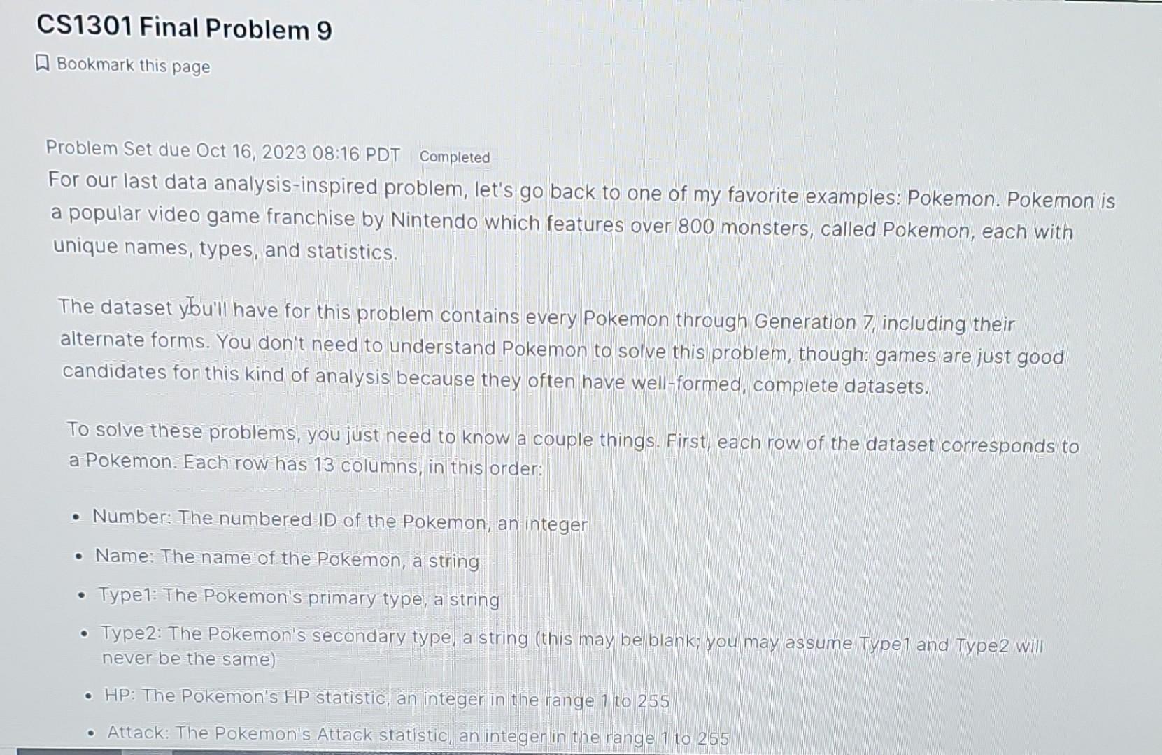 Solved Problem Set due Oct 16, 2023 08:16 PDT completed For | Chegg.com