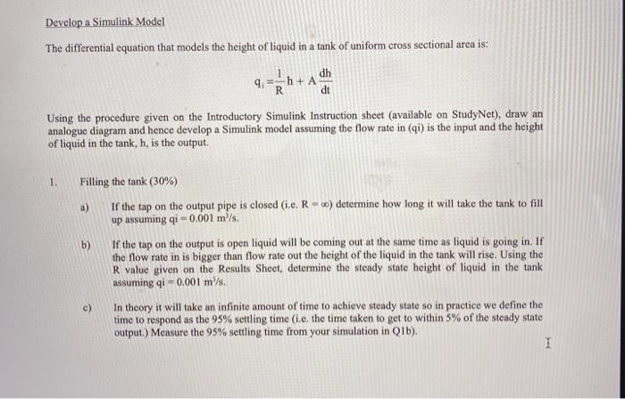 Solved Assessed Matlab Practical 1 - Modelling a Fuel Tank | Chegg.com