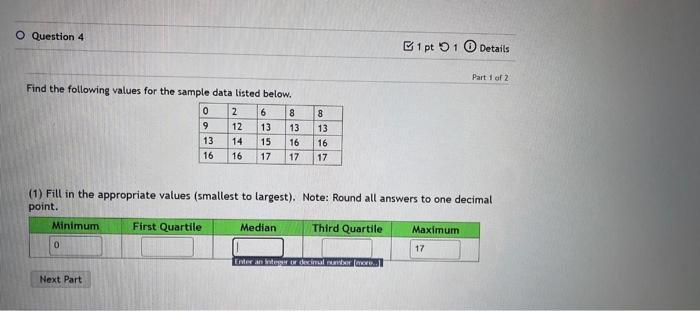 Solved Find the following values for the sample data listed | Chegg.com