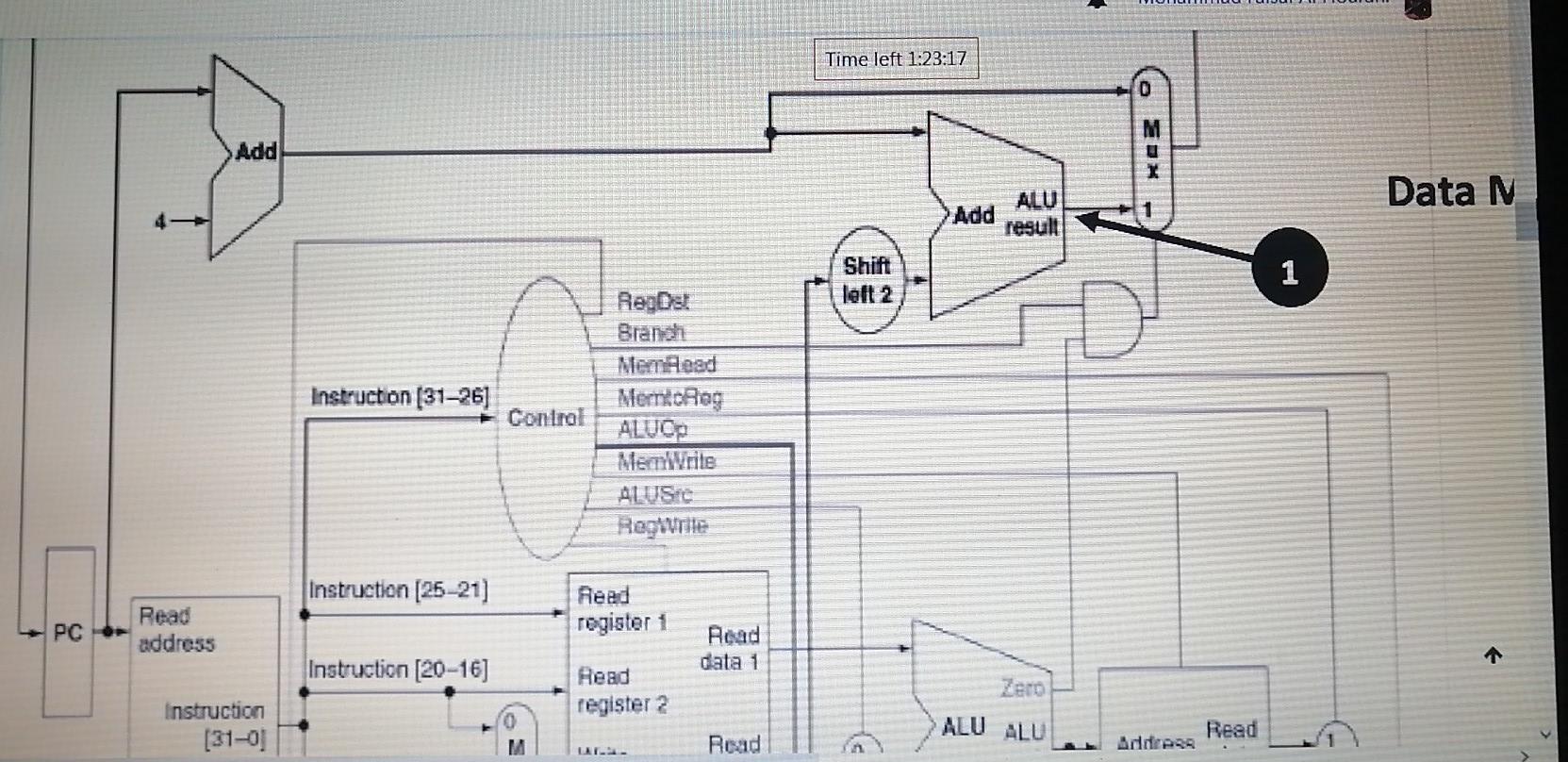 Solved Time left 1:23:34 Consider the data path below for a | Chegg.com