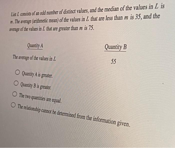Lis L consists of an odd number of distinct values, | Chegg.com