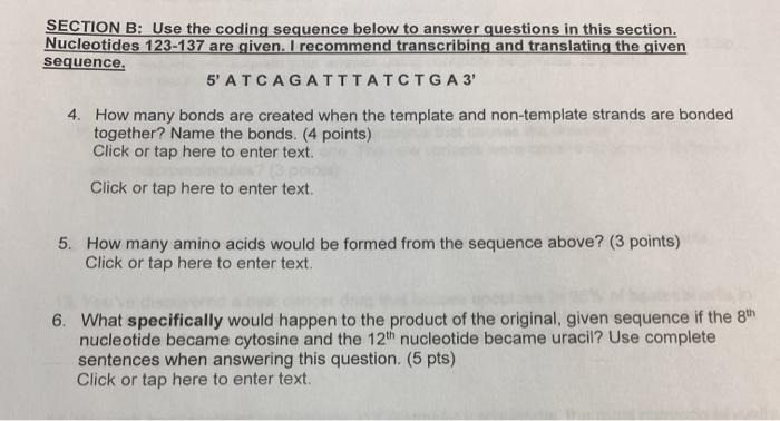 Solved SECTION B: Use the coding sequence below to answer | Chegg.com