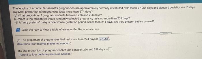 Solved The lengths of a particular animal's pregnancies are | Chegg.com