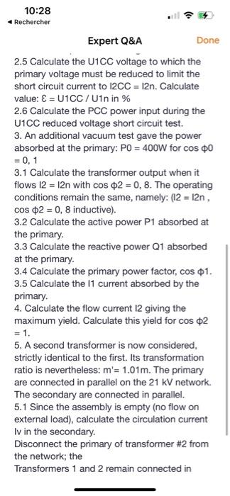Solved The transformer studied here is a single-phase | Chegg.com