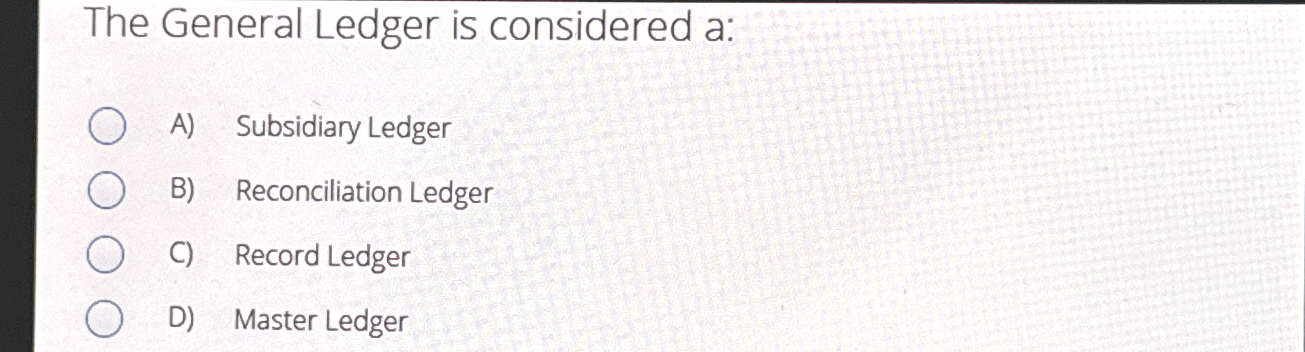 The General Ledger is considered a:A) ﻿Subsidiary | Chegg.com