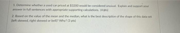 Solved The data below represent the price of a sample of | Chegg.com