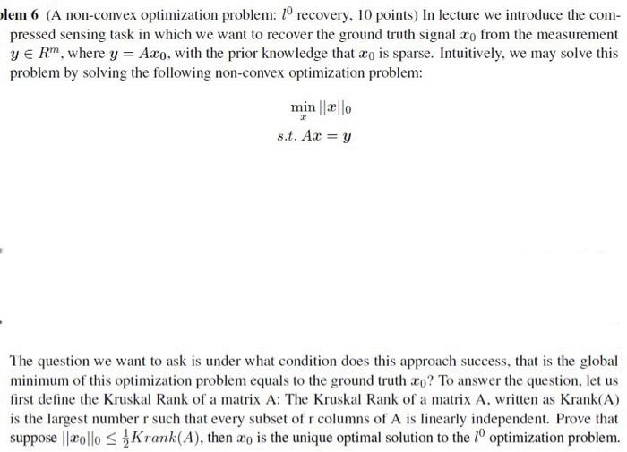 Solved lem 6 (A non-convex optimization problem: l0 | Chegg.com