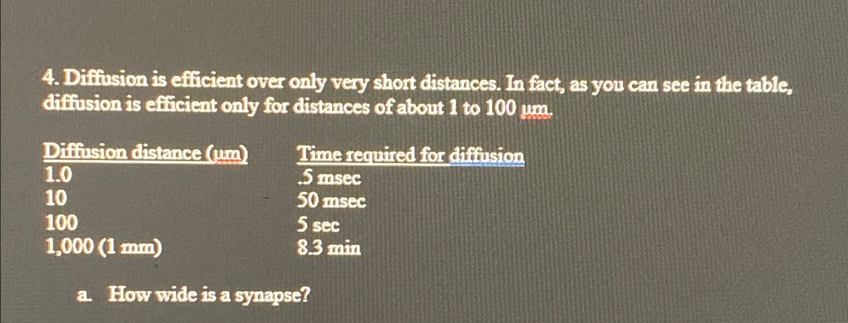 Solved Diffusion is efficient over only very short | Chegg.com
