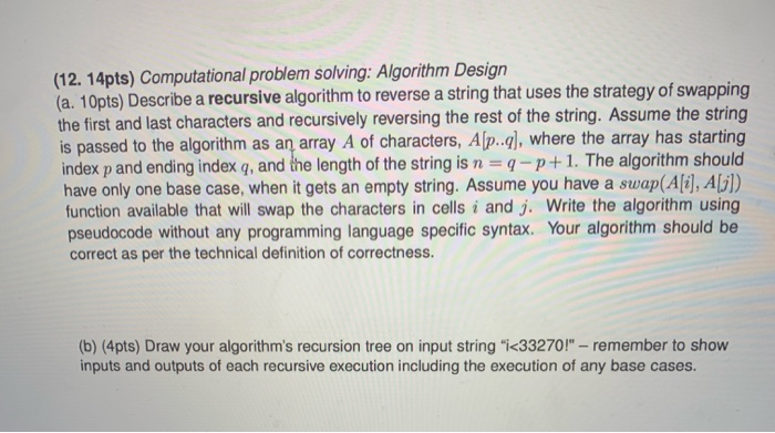 Solved (12. 14pts) Computational problem solving: Algorithm | Chegg.com