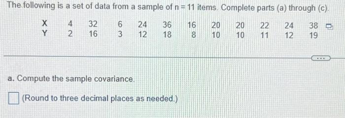 Solved The following is a set of data from a sample of n=11 | Chegg.com