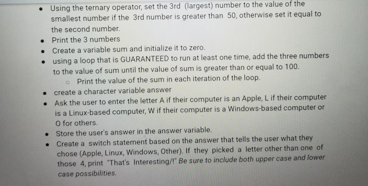 Solved • Create 3 variables: num1, num2, and num3 and set | Chegg.com