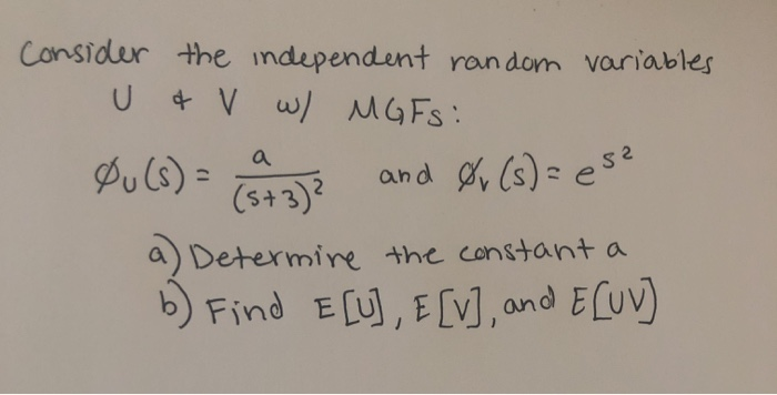 Solved Consider The Independent Random Variables U V W Chegg Com