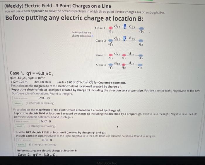 Solved (Weekly) Electric Field - 3 Point Charges on a Line | Chegg.com