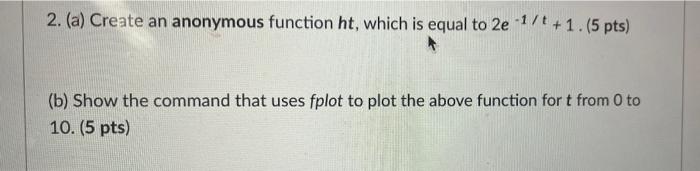 Solved 2. (a) Create an anonymous function ht, which is | Chegg.com