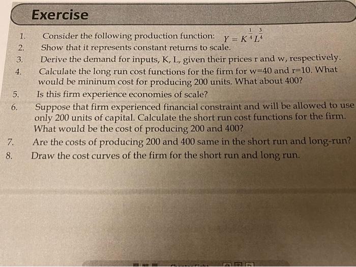 Solved 1. Consider The Following Production Function: | Chegg.com