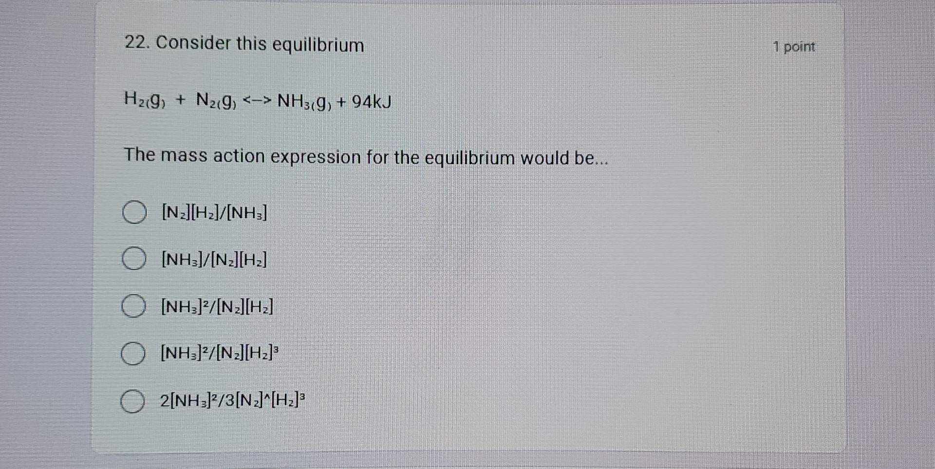 mass action expression for equilibrium