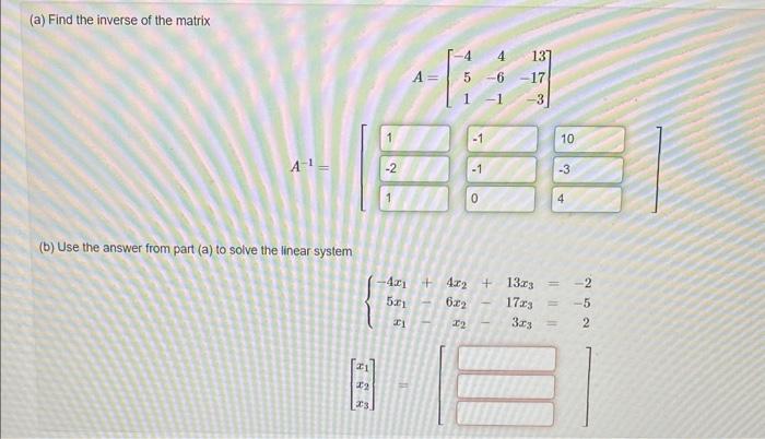 Solved (a) Find The Inverse Of The Matrix (b) Use The Answer | Chegg.com