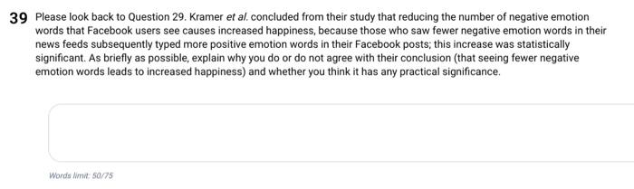 Solved 9 Please look back to Question 29. Kramer et al. | Chegg.com