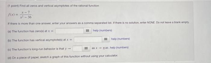 Solved (1 point) Find the long run behavior of each of the | Chegg.com