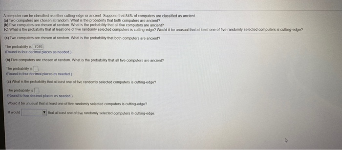 Solved A computer can be classified as either cutting-edge | Chegg.com