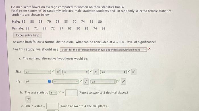 Solved 55 74 Do men score lower on average compared to women | Chegg.com