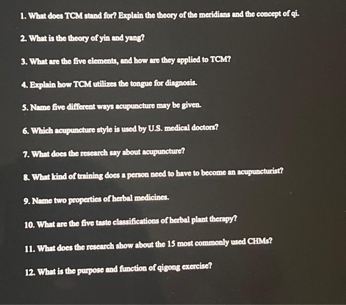 Solved 1. What does TCM stand for? Explain the theory of the | Chegg.com