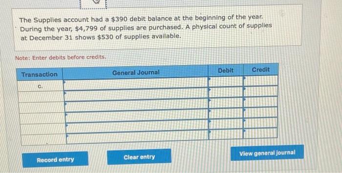 Solved The Supplies account had a $390 debit balance at the | Chegg.com