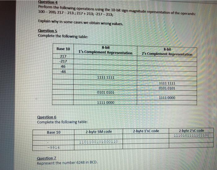 Solved Question 4 Perform the following operations using the | Chegg.com