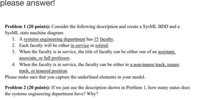Solved please answer! Problem 1 (20 points): Consider the | Chegg.com