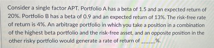 Solved Consider A Single Factor APT. Portfolio A Has A Beta | Chegg.com