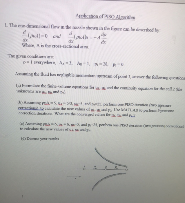 Application of PISO Algorithm 1. The one-dimensional | Chegg.com