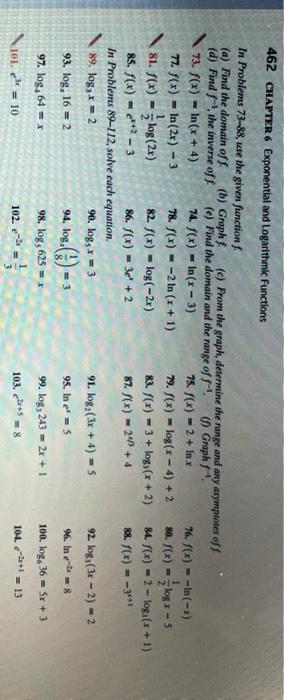 Solved 78. f(x) 462 CHAPTER 6 Exponential and Logarithmic | Chegg.com