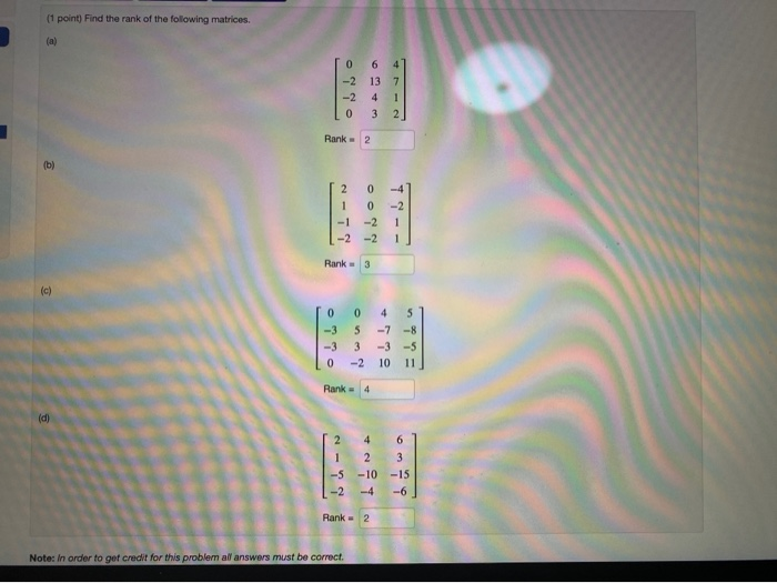 Solved (1 Point) Find The Rank Of The Following Matrices (a) | Chegg.com